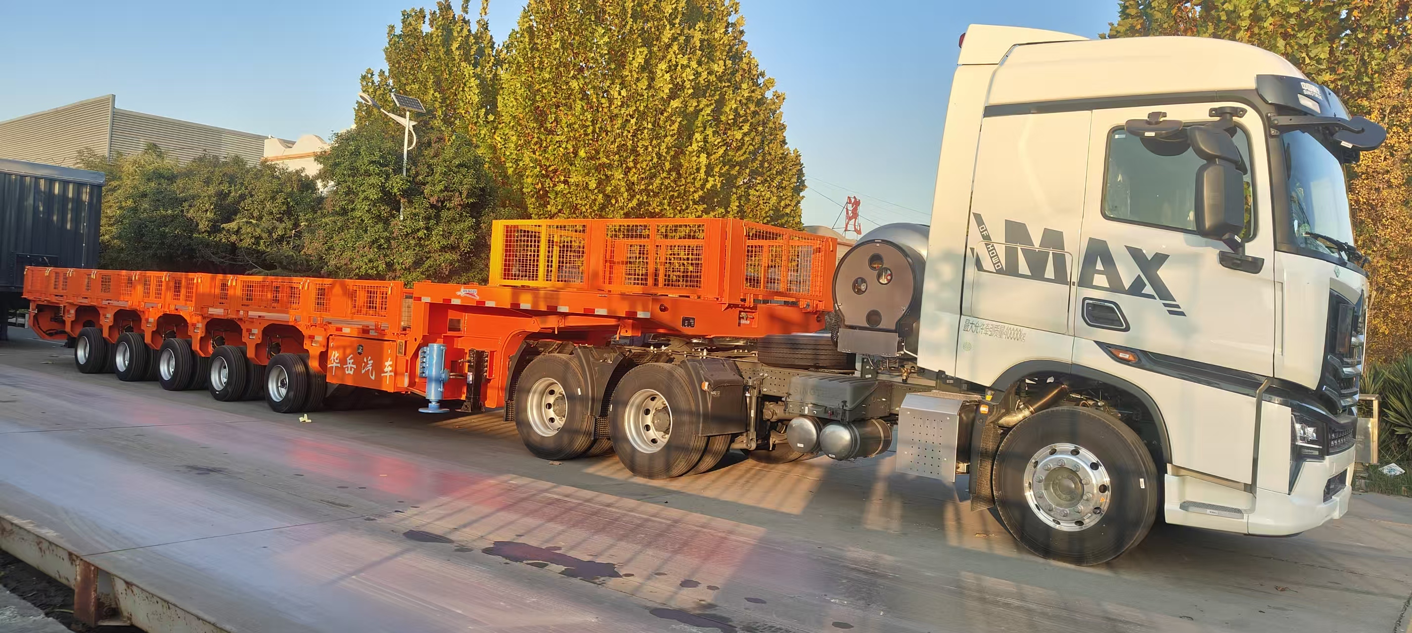 Multi-axle transformer transport trailer hitched to a heavy-haul truck, fully prepared for extreme payload substation transport projects